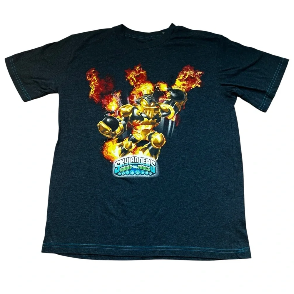 Skylanders Swap Force Blast Zone Black Blue Heather Short Sleeve Tee Youth XL